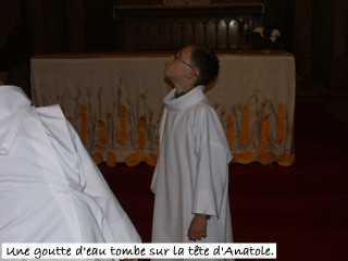 Une goutte d'eau tombe sur la tête d'Anatole.